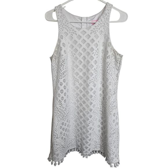 Lilly Pulitzer Marquette Shift Dress White Lace Tassel Hem Resort Timeless Sz M - Picture 2 of 10